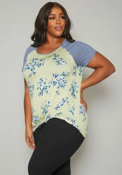 Plus Size Floral Print Twist Hem Shirt -Asoph Sales Shop 2019939 001 2