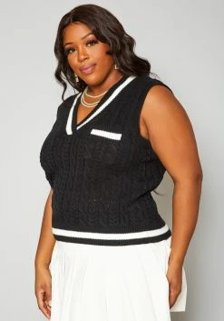 Plus Size Cable Knit Varsity Top -Asoph Sales Shop 2019945 001 2