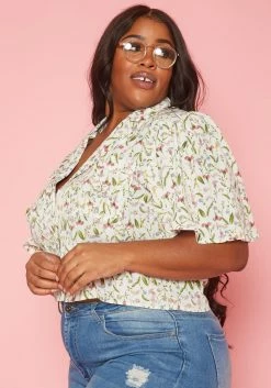Plus Size Floral Pattern Collar Neck Shirt -Asoph Sales Shop 2019946 002 1