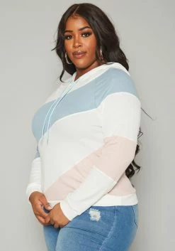 Plus Size Color Block Ribbed Hooded Sweater -Asoph Sales Shop 2019948 001 2