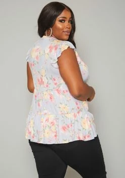 Plus Size Floral Print Flare Top -Asoph Sales Shop 2019952 001 3