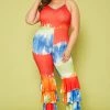 Plus Size Tie Dye Tiered Flare Jumpsuit