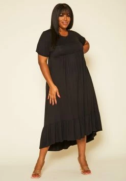 Plus Size Short Sleeve Flare Maxi Dress