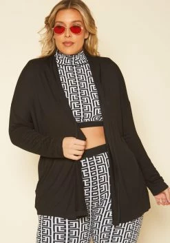Plus Size Open Front Casual Cardigan