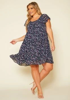 Plus Size Tiered Floral Dress