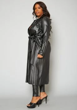 Plus Size PU Leather Longline Jacket & Legging Set -Asoph Sales Shop 2020013 001 2