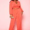 Plus Size Wrap Crop Top & Wide Pants Set