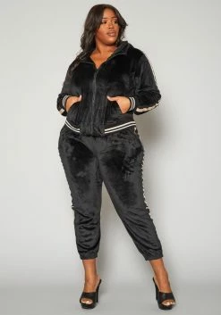 Plus Size Velvet Two Piece Tracksuit