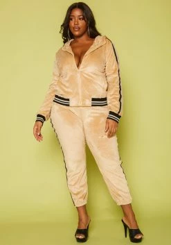 Plus Size Velvet Two Piece Tracksuit