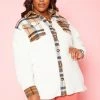 Plus Size Plaid Print Sherpa Jacket