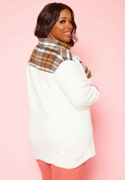 Plus Size Plaid Print Sherpa Jacket -Asoph Sales Shop 2020025 001 3