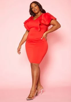 Plus Size Ruffle Sleeve Mini Dress 7 Plus Size Ruffle Sleeve Mini Dress -Asoph Sales Shop 2020026 001 2