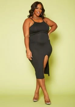 Plus Size Basic Slit Hem Cami Dress -Asoph Sales Shop 2020030 001 0