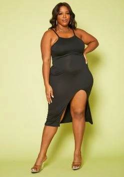 Plus Size Basic Slit Hem Cami Dress