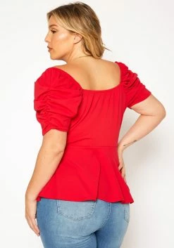Plus Size Ruched Short Sleeve Peplum Top -Asoph Sales Shop 2020096 001 3