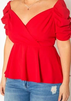Plus Size Ruched Short Sleeve Peplum Top -Asoph Sales Shop 2020096 001 4