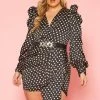 Plus Size Polka Dot Long Sleeve Mini Dress