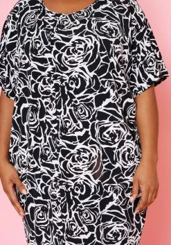 Plus Size Rose Bloom Print Midi Dress -Asoph Sales Shop 2020140 001 10