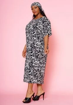 Plus Size Rose Bloom Print Midi Dress -Asoph Sales Shop 2020140 001 8