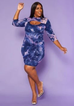 Plus Size Tie Dye Bodycon Mini Dress