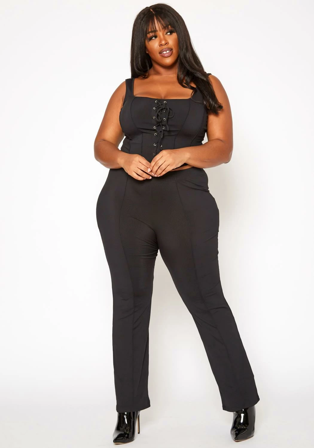 Plus Size Cross Lace Corset Top & Pants Set 2 Plus Size Cross Lace Corset Top & Pants Set - Image 2