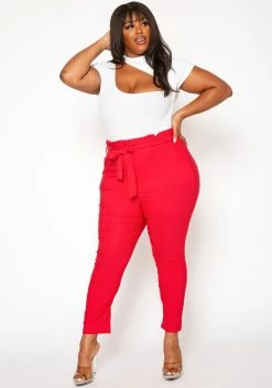 Plus Size Paperbag High Waist Skinny Pants
