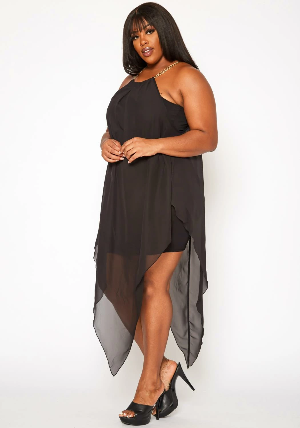 Plus Size Asymmetric Chiffon Flare Dress 3 Plus Size Asymmetric Chiffon Flare Dress - Image 3