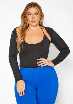Plus Size Bolero Long Sleeve Shrug Bodysuit Set
