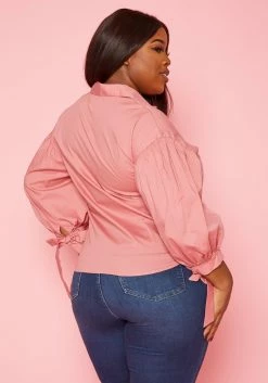 Plus Size Collar Neck Puff Sleeve Linen Shirt -Asoph Sales Shop 2020198 002 4