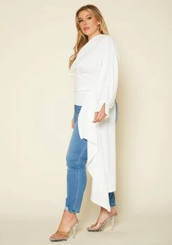 Plus Size One Sleeve Drape Hem Blouse -Asoph Sales Shop 2020202 002 2