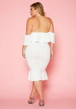 Plus Size Off Shoulder Ruffle Hem Midi Dress -Asoph Sales Shop 2020207 001 3
