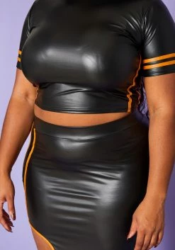Plus Size Faux Leather Mock Neck Crop Top & Slit Maxi Skirt Set -Asoph Sales Shop 2020236 001 5