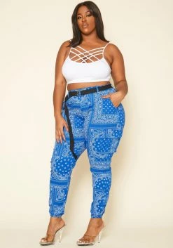 Plus Size Paisley Print Belted Cargo Pants -Asoph Sales Shop 2020247 001 2