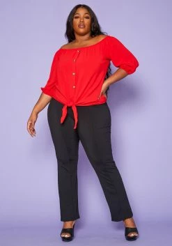 Plus Size Off Shoulder Button Hem Yellow Top -Asoph Sales Shop 2020260 002 3