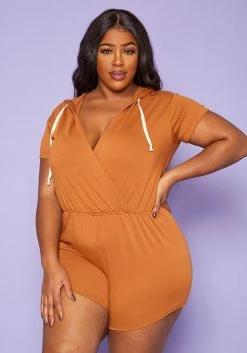 Plus Size Overlap V-Neck Lounge Romper
