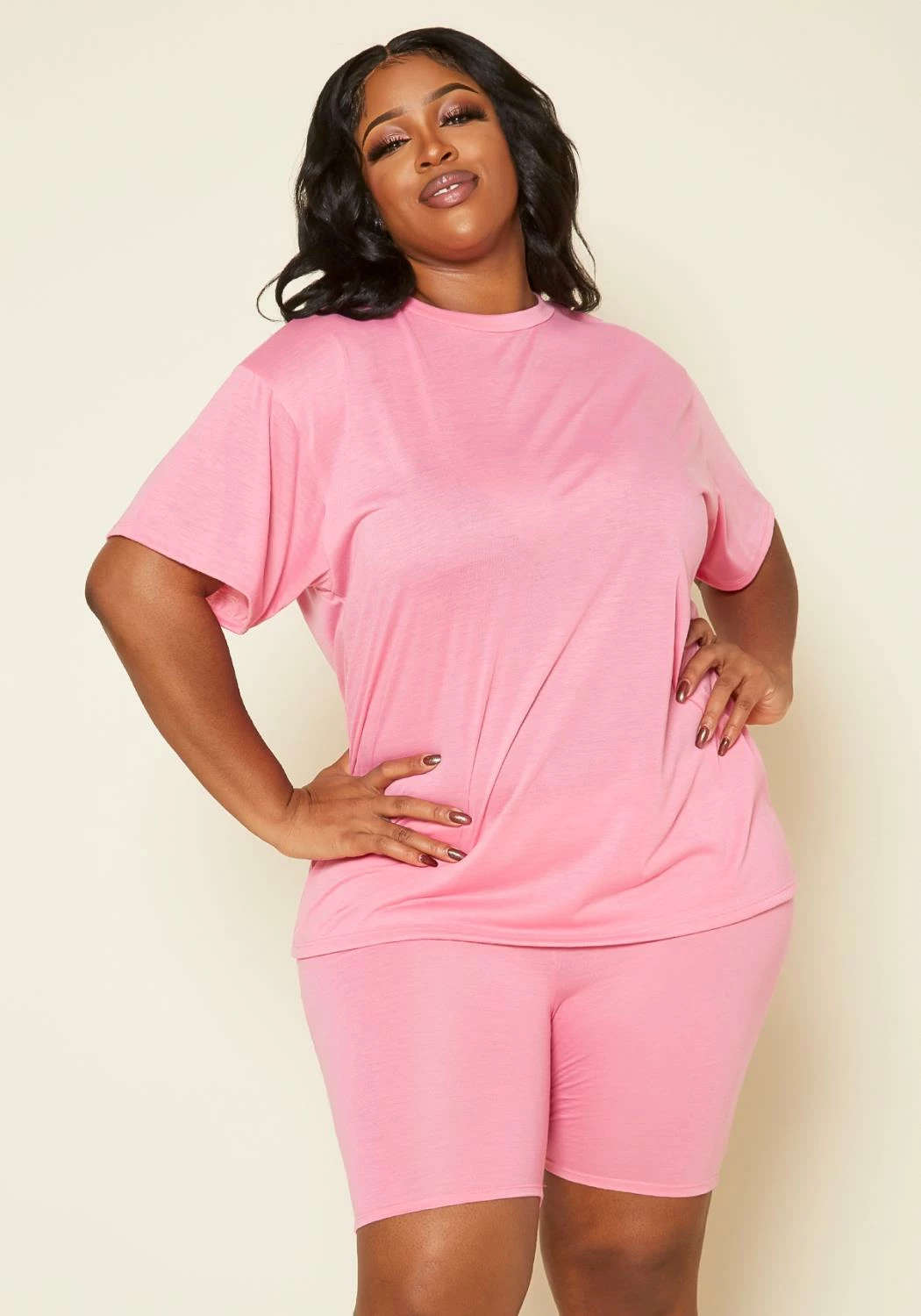 Plus Size Neon Basic Tee Shirt & Biker Shorts Set 2 Plus Size Neon Basic Tee Shirt & Biker Shorts Set - Image 2