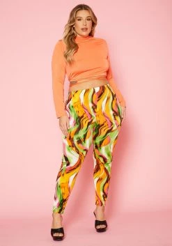 Plus Size Mock Neck Crop Top & Abstract Legging Set