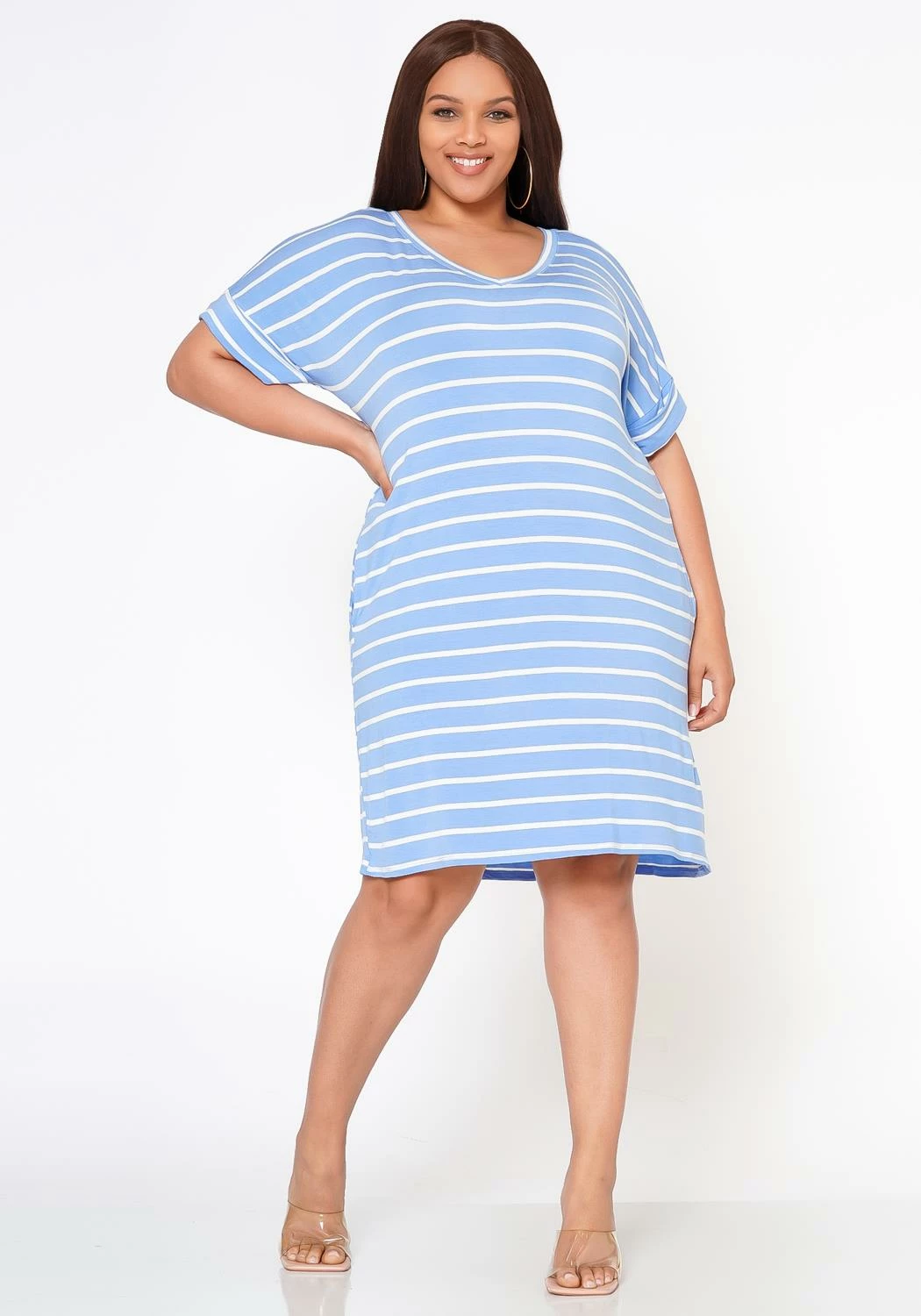 Plus Size Striped Mini Dress 2 Plus Size Striped Mini Dress - Image 2