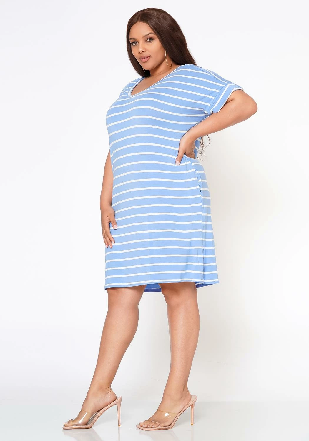 Plus Size Striped Mini Dress 3 Plus Size Striped Mini Dress - Image 3