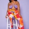 Plus Size Floral Wrap Halter Top & Palazzo Pants Set