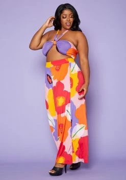 Plus Size Floral Wrap Halter Top & Palazzo Pants Set -Asoph Sales Shop 2020324 001 4