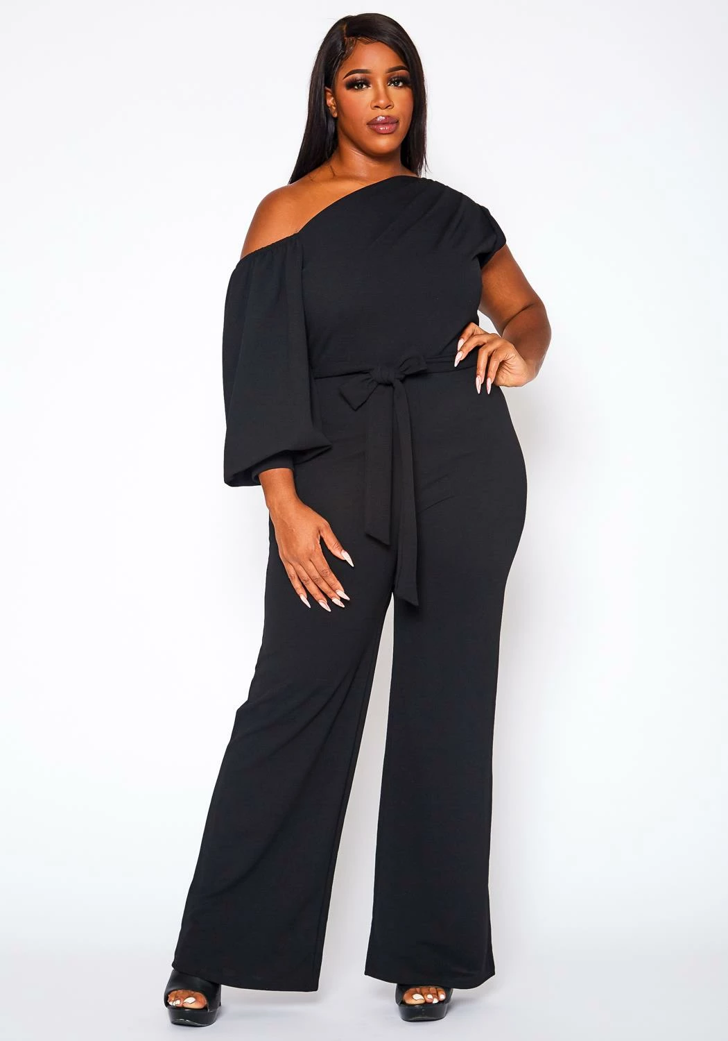 Plus Size One Sleeve Asymmetrical One Shoulder Jumpsuit 1 Plus Size One Sleeve Asymmetrical One Shoulder Jumpsuit