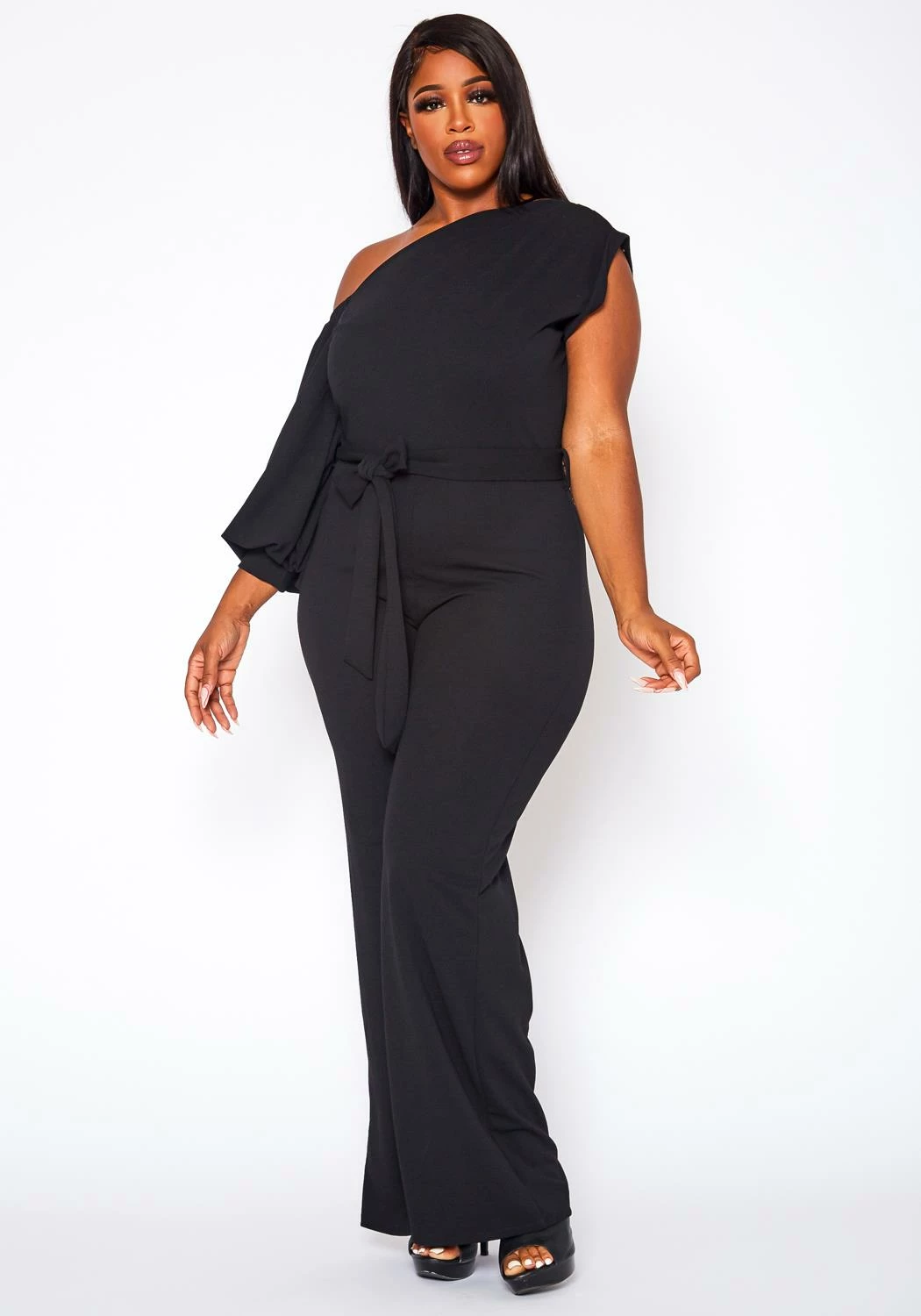 Plus Size One Sleeve Asymmetrical One Shoulder Jumpsuit 2 Plus Size One Sleeve Asymmetrical One Shoulder Jumpsuit - Image 2