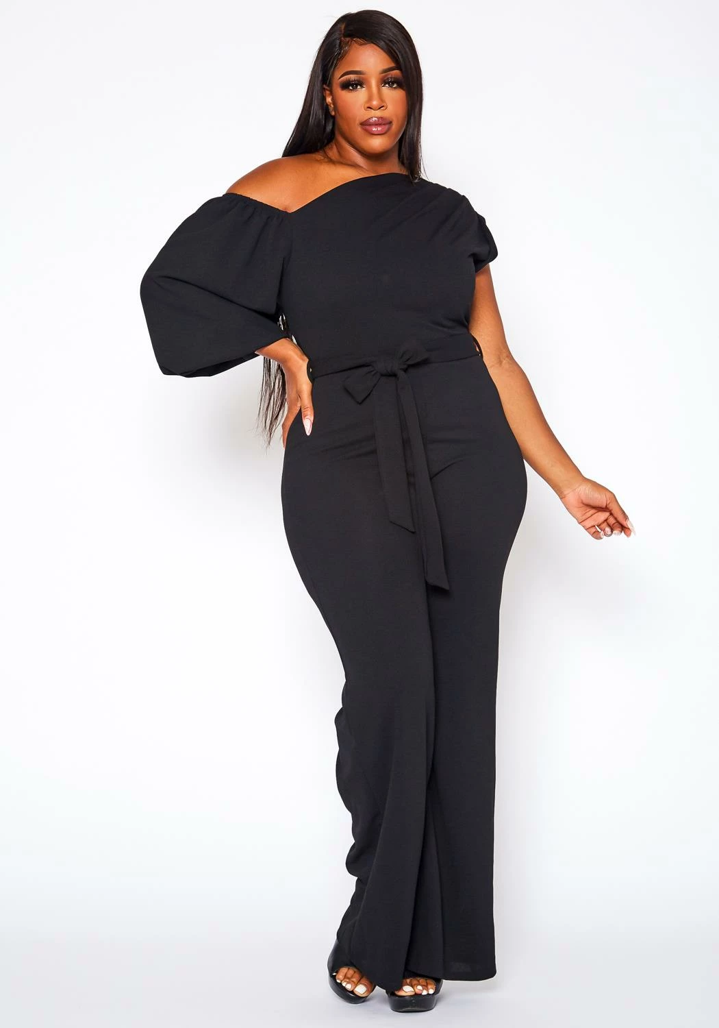 Plus Size One Sleeve Asymmetrical One Shoulder Jumpsuit 3 Plus Size One Sleeve Asymmetrical One Shoulder Jumpsuit - Image 3