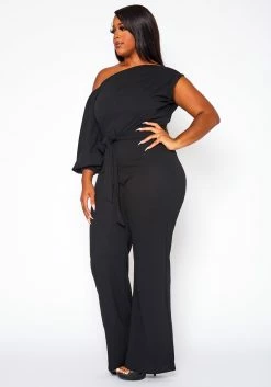 Plus Size One Sleeve Asymmetrical One Shoulder Jumpsuit 9 Plus Size One Sleeve Asymmetrical One Shoulder Jumpsuit -Asoph Sales Shop 2020329 003 3