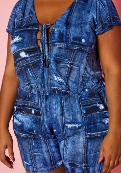 Plus Size Faux Denim Pattern Romper -Asoph Sales Shop 2020335 001 5