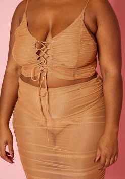 Plus Size Ruched Mesh Crop Top & Mesh Skirt Set -Asoph Sales Shop 2020338 002 4