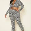 Plus Size Houndstooth Crop Top & Pants Set