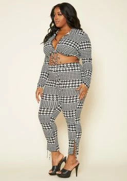 Plus Size Houndstooth Crop Top & Pants Set -Asoph Sales Shop 2020339 001 3