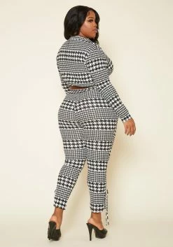 Plus Size Houndstooth Crop Top & Pants Set -Asoph Sales Shop 2020339 001 4
